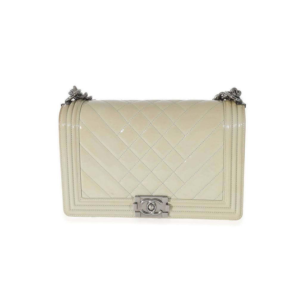 Chanel 14P Grey Patent Mix Quilted New Medium Boy Bag